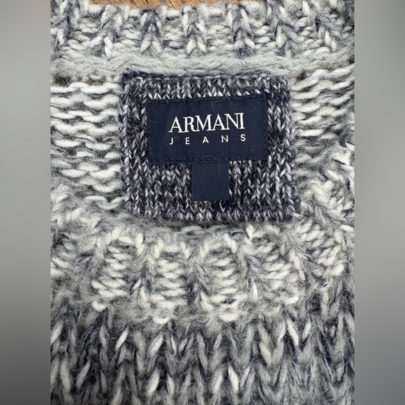 Armani Jeans Sweater Mens Blue Marled Soft Chunky Knit Size L Wool Blend Lux Y2K - Picture 2 of 13